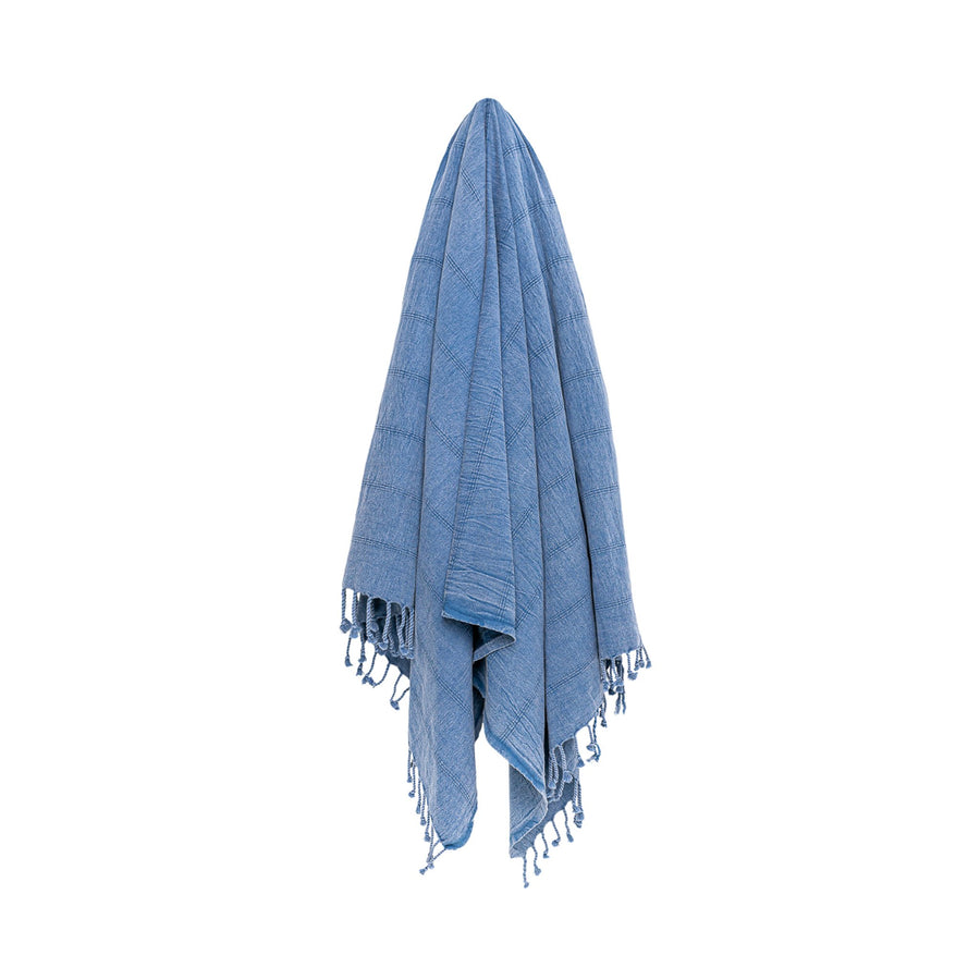 Organic Turkish Brook jean blue towel hanging