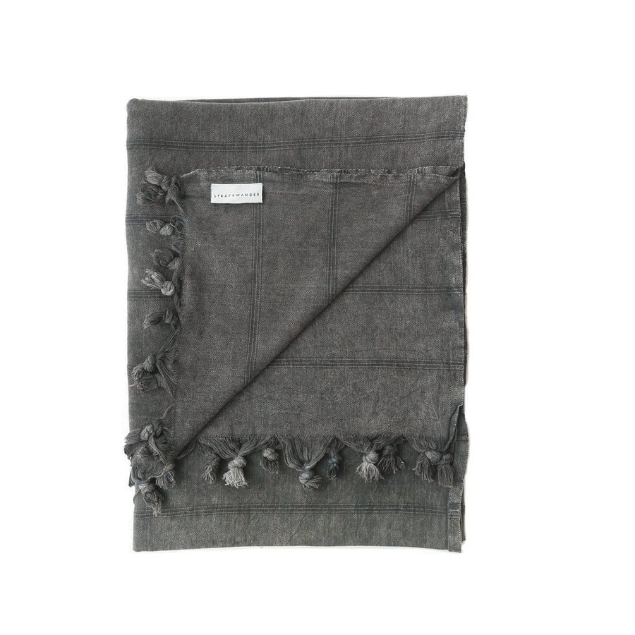Vintage Black Brook Turkish blanket folded