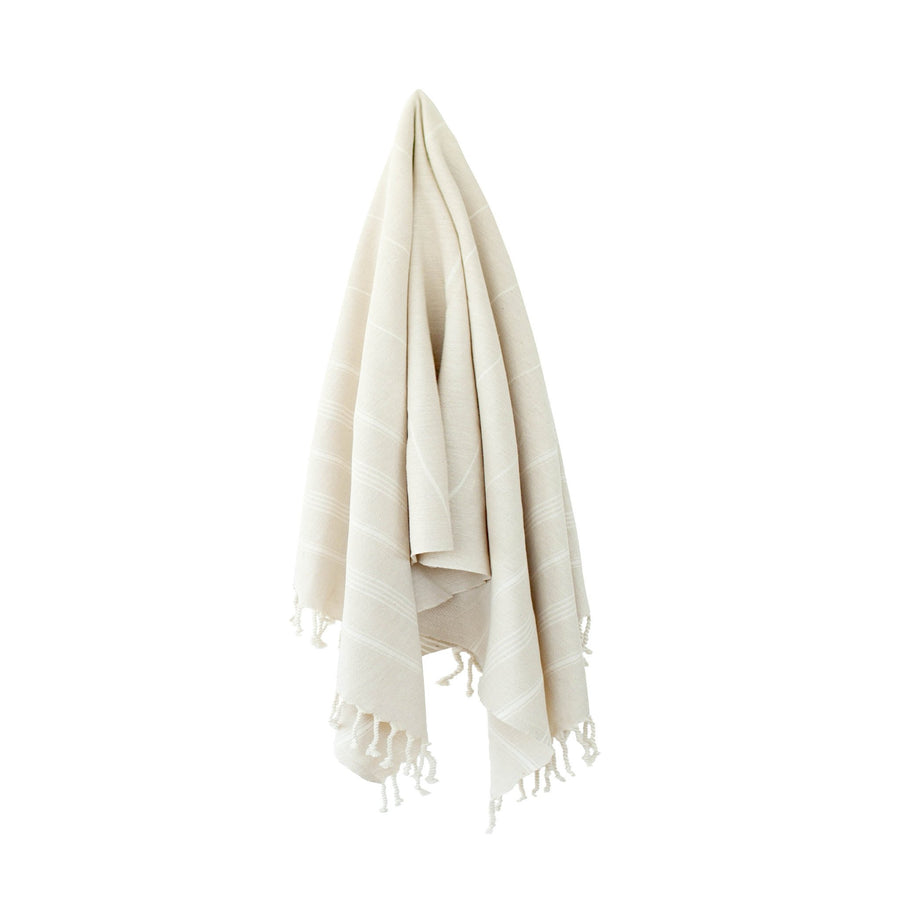 Organic Turkish Cove beige towel hanging