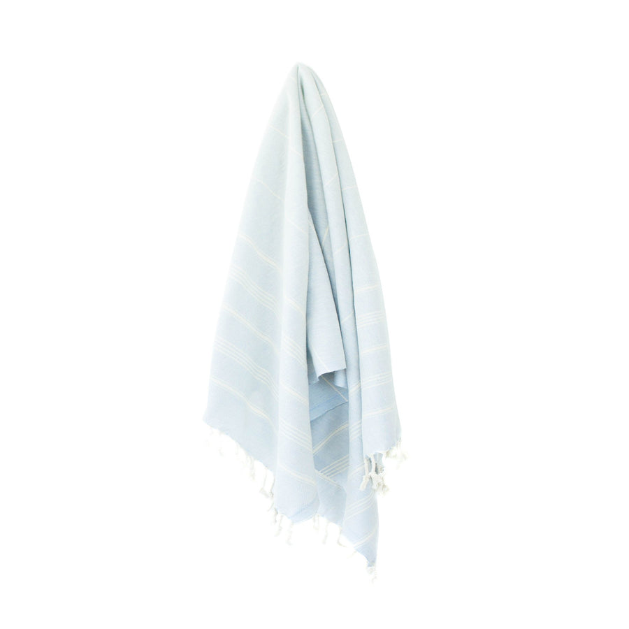 Organic Turkish Cove pastel blue towel hanging