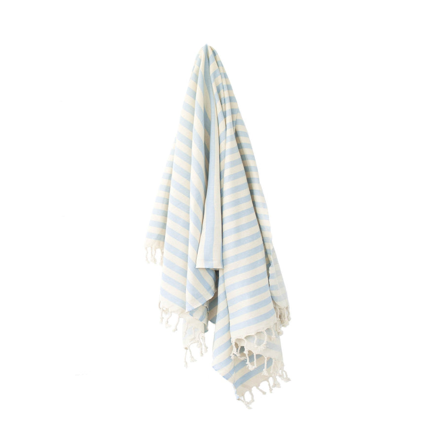 Organic Turkish Harbour crystal blue towel hanging