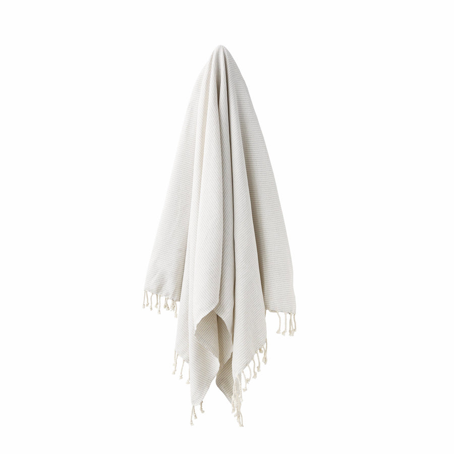 Organic Turkish Kai grey towel hanging