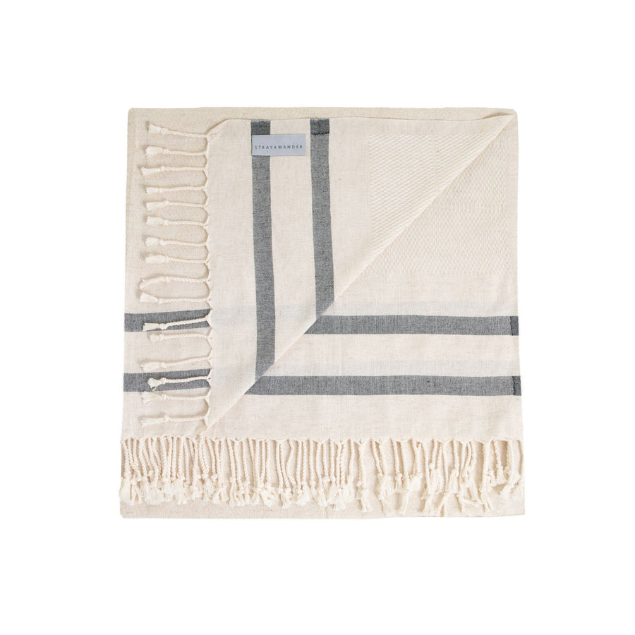 Organic Turkish Lagoon beige and black towel flat