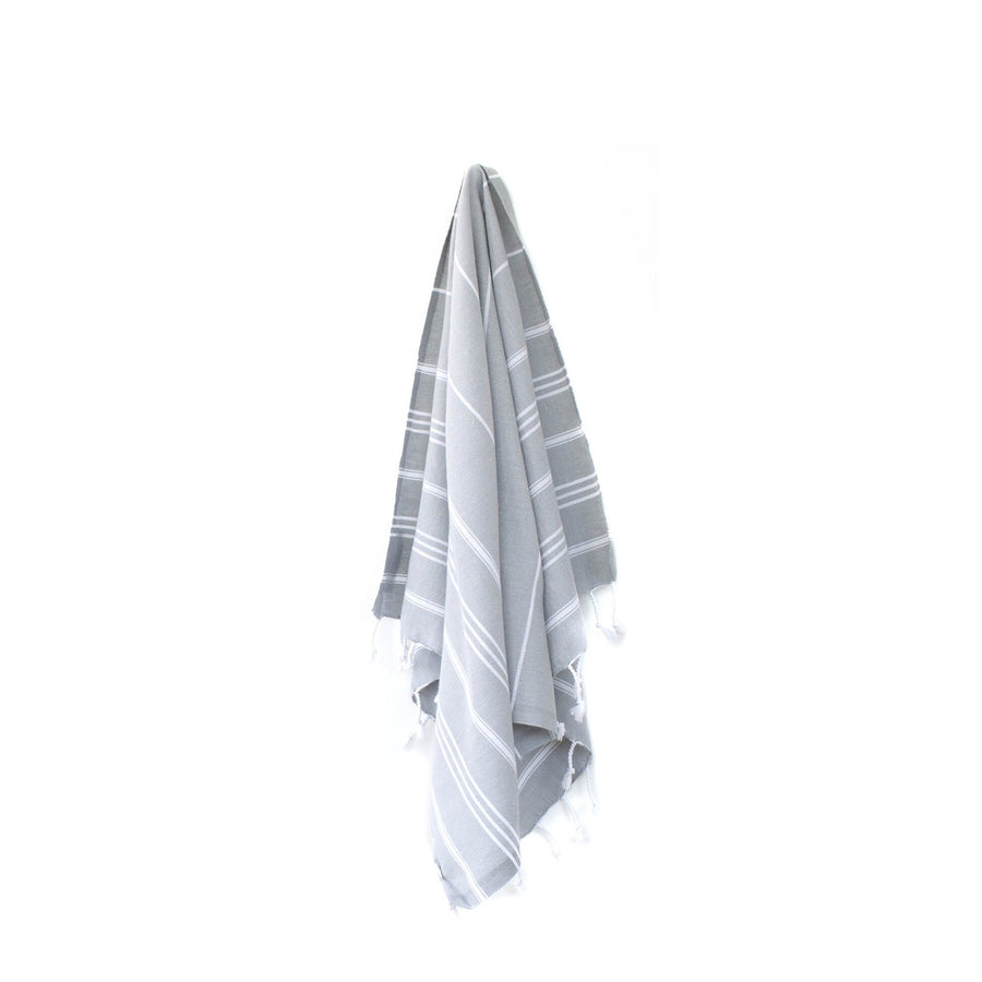 Organic Turkish Marin Light Grey towel hanging