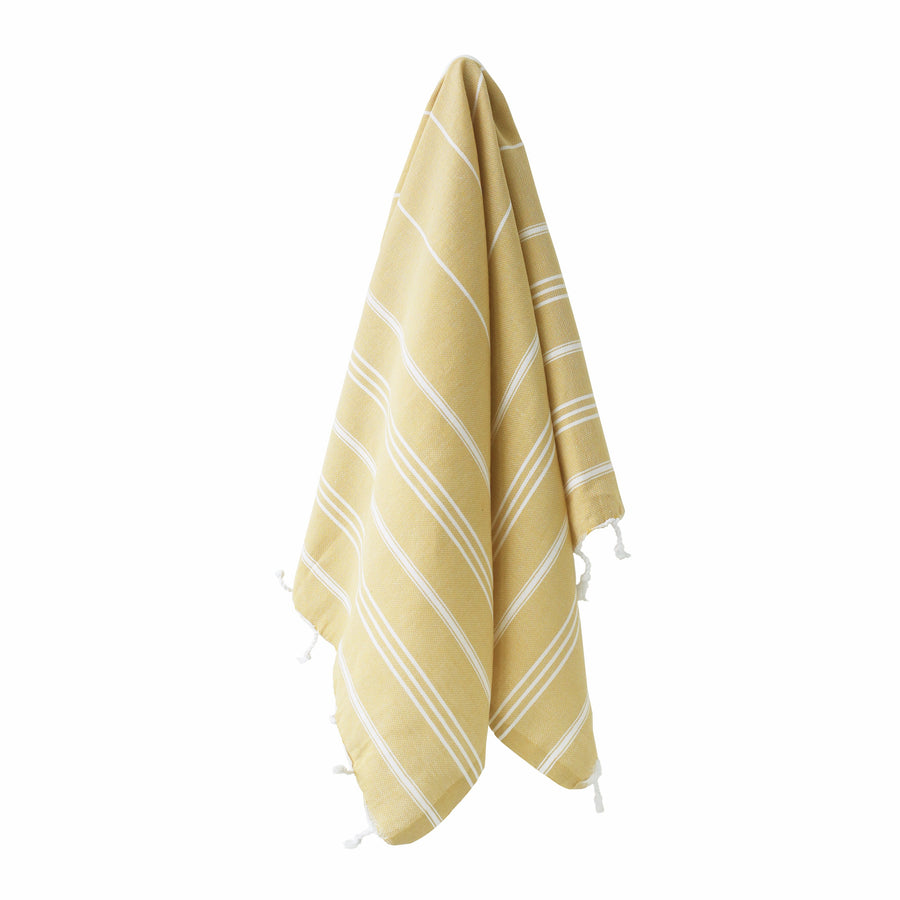 Organic Turkish Marin Mustard Yellow towel hanging
