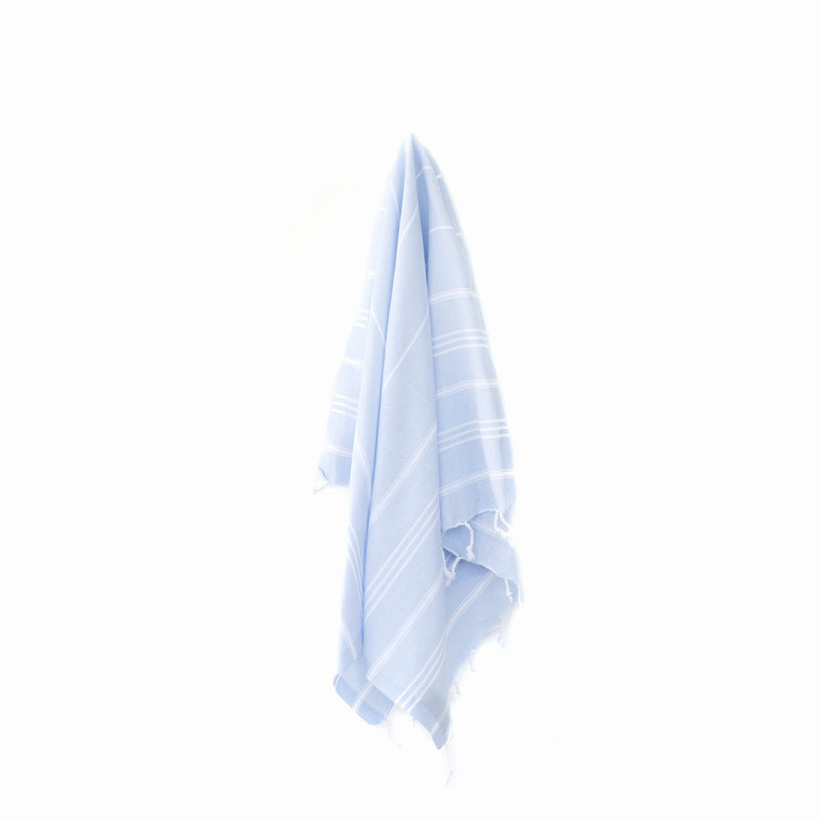 Organic Turkish Marin Powder Blue towel hanging