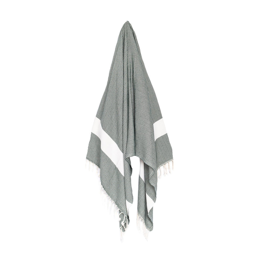 Organic Turkish Maya forest green towel hanging