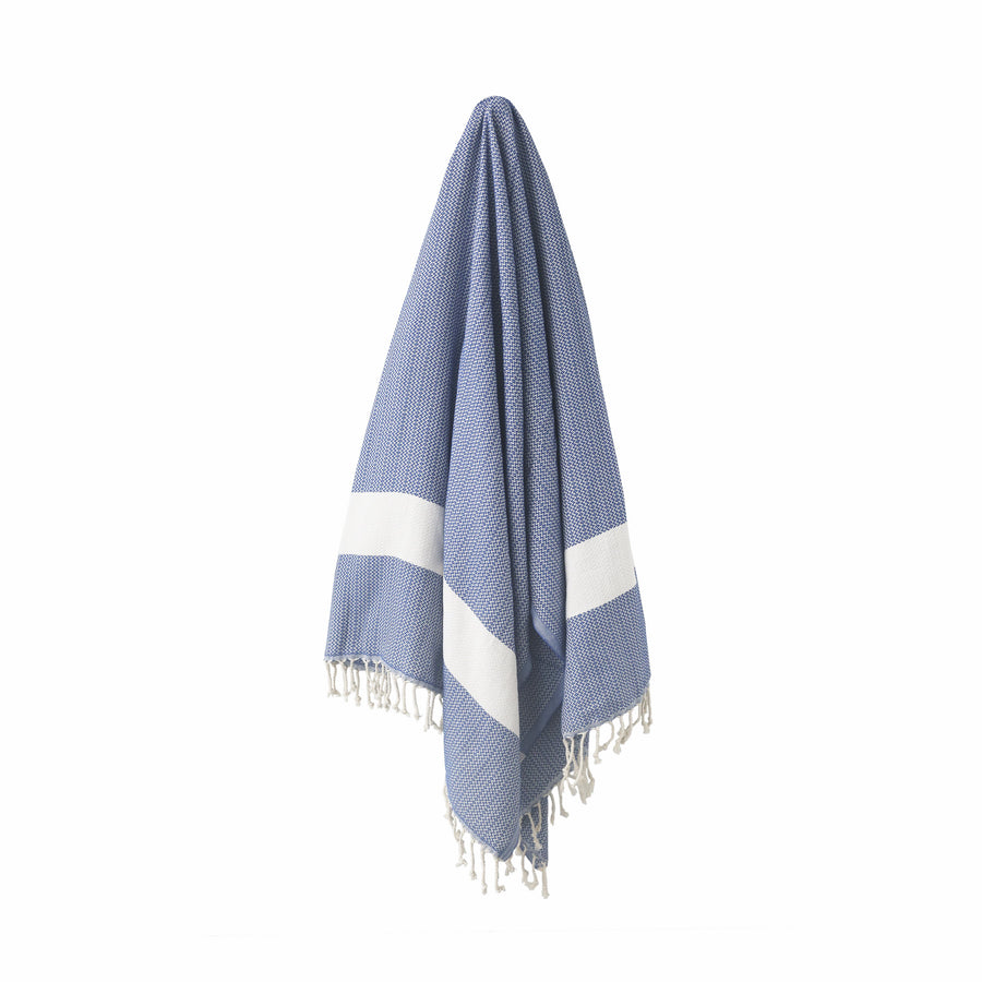 Organic Turkish Maya royal blue towel hanging