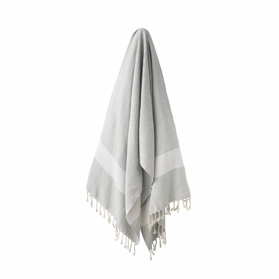 Organic Turkish Maya silver grey towel hanging