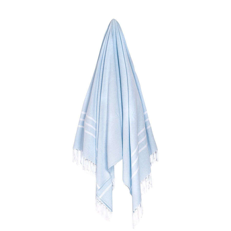 Organic Turkish Riviera blue towel hanging