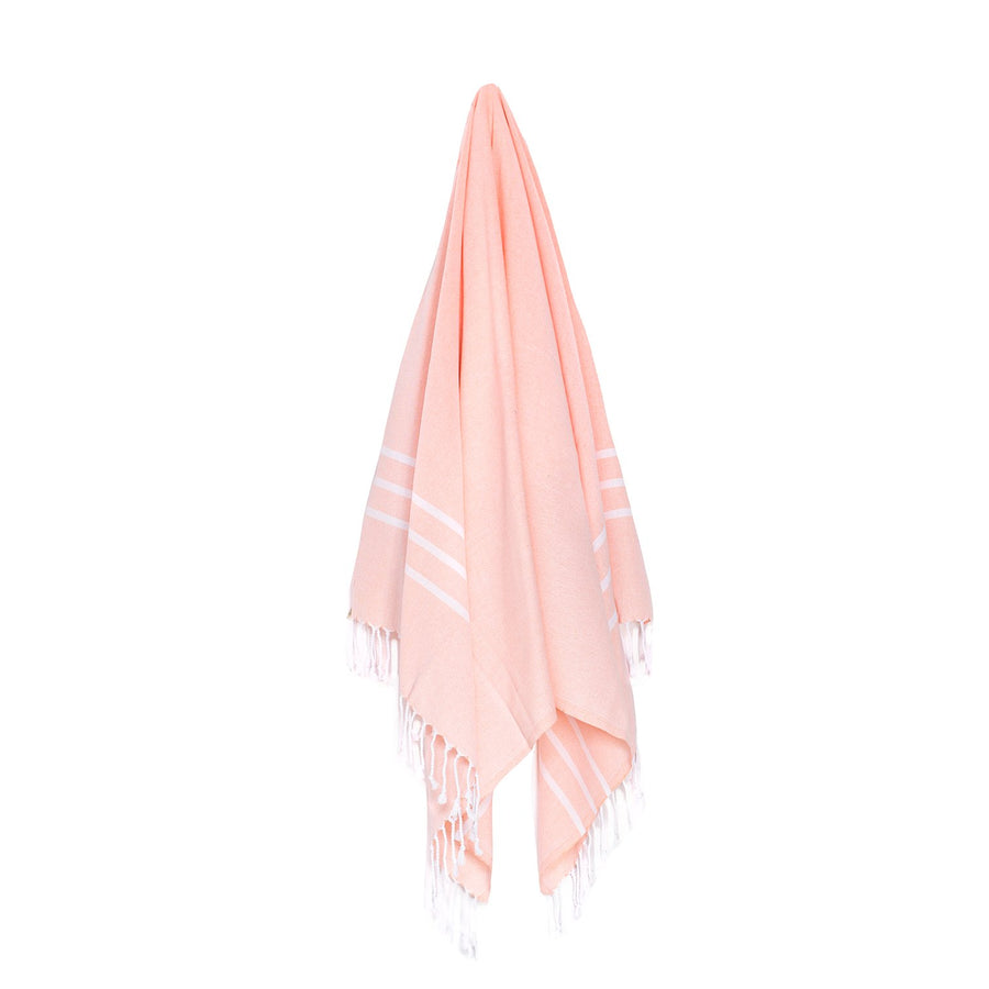 Organic Turkish Riviera salmon towel hanging