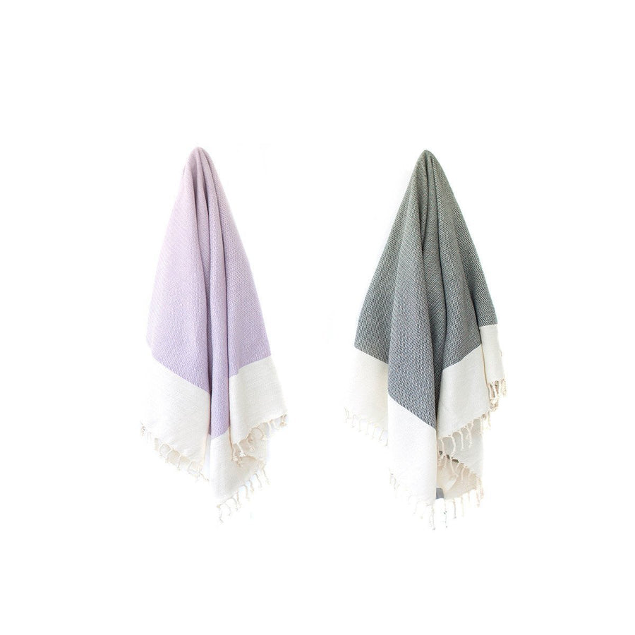 Organic Turkish Wavy lilac and grey towel pair hanging cover