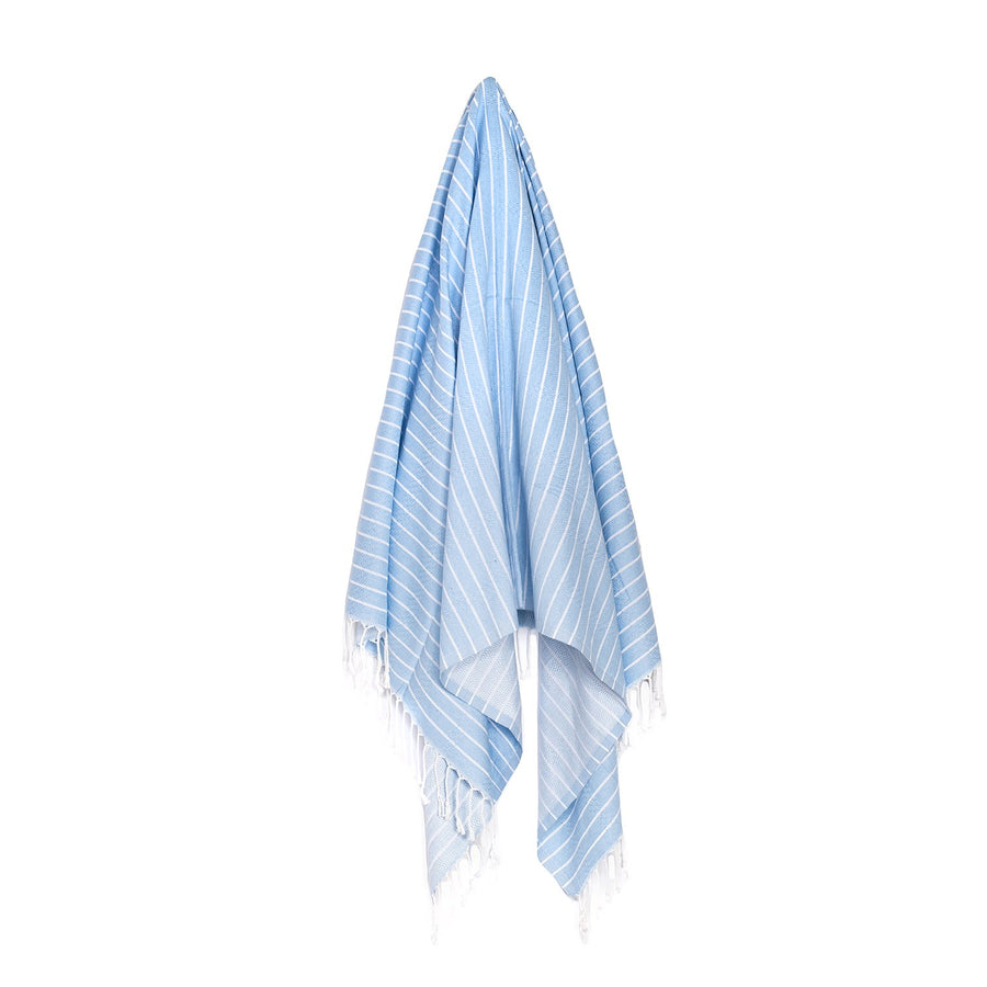 Organic Turkish Aqua ocean blue towel hanging