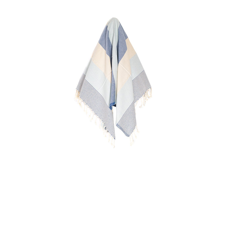 Organic Turkish Rio Small Blue Beige towel hanging